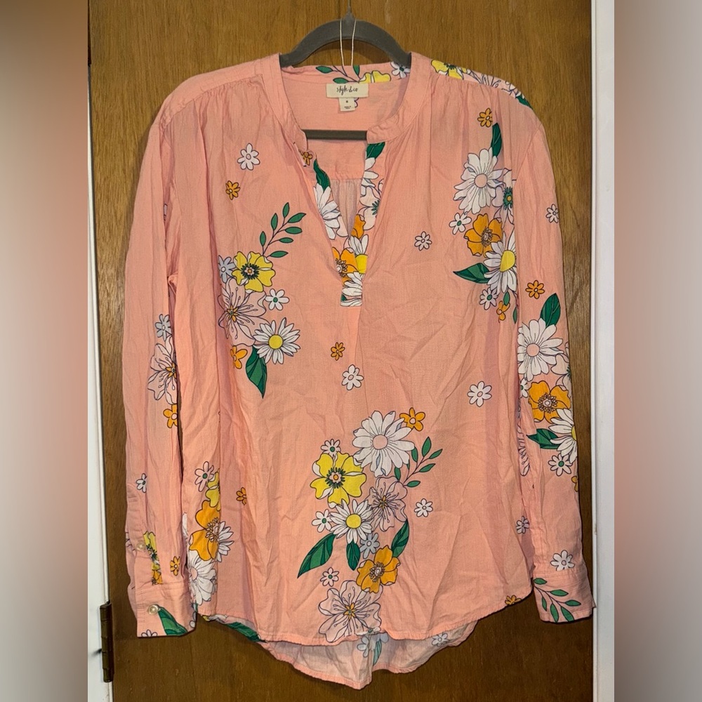 Style & Co. Peach Floral Blouse, Size M